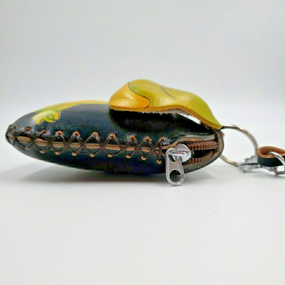 Frog Leather Wristlet Wallet Handmade Tooled Coin Purse Keychain Zen Yoga Gift - Picture 5 of 16